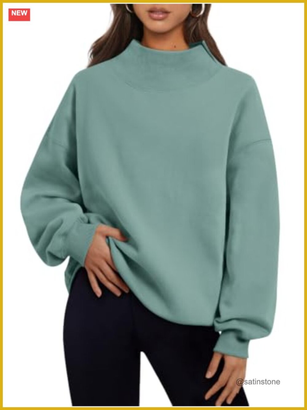 Oversized Fleece Lined Mock Neck Sweatshirt Pullover Long Sleeve Heavyweight